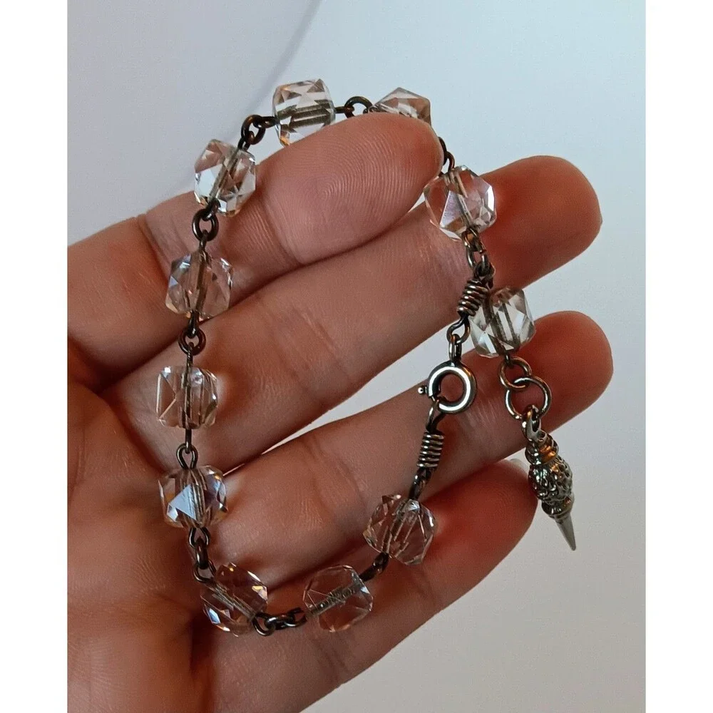 Vintage Clear Faceted Glass Cube Bracelet 6.5 in